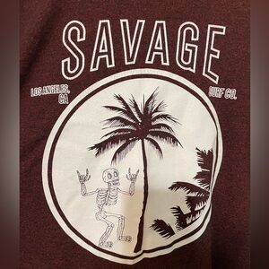 Dikotomy Standard fit Savage Surf Co. los Angeles short sleeve Burgundy T Shirt